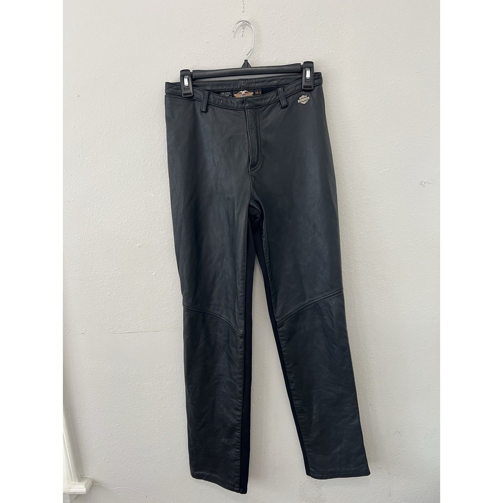 Harley-Davidson Women's Leather Riding Pants Black Stretch Back Size 6 Y2K 2002